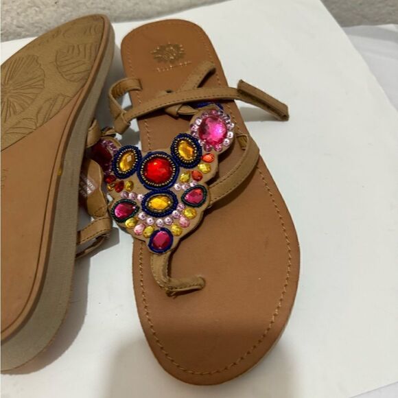 Yellow Box Grapefruit Embellished T-Strap Sandals Size 9 - Picture 7 of 8